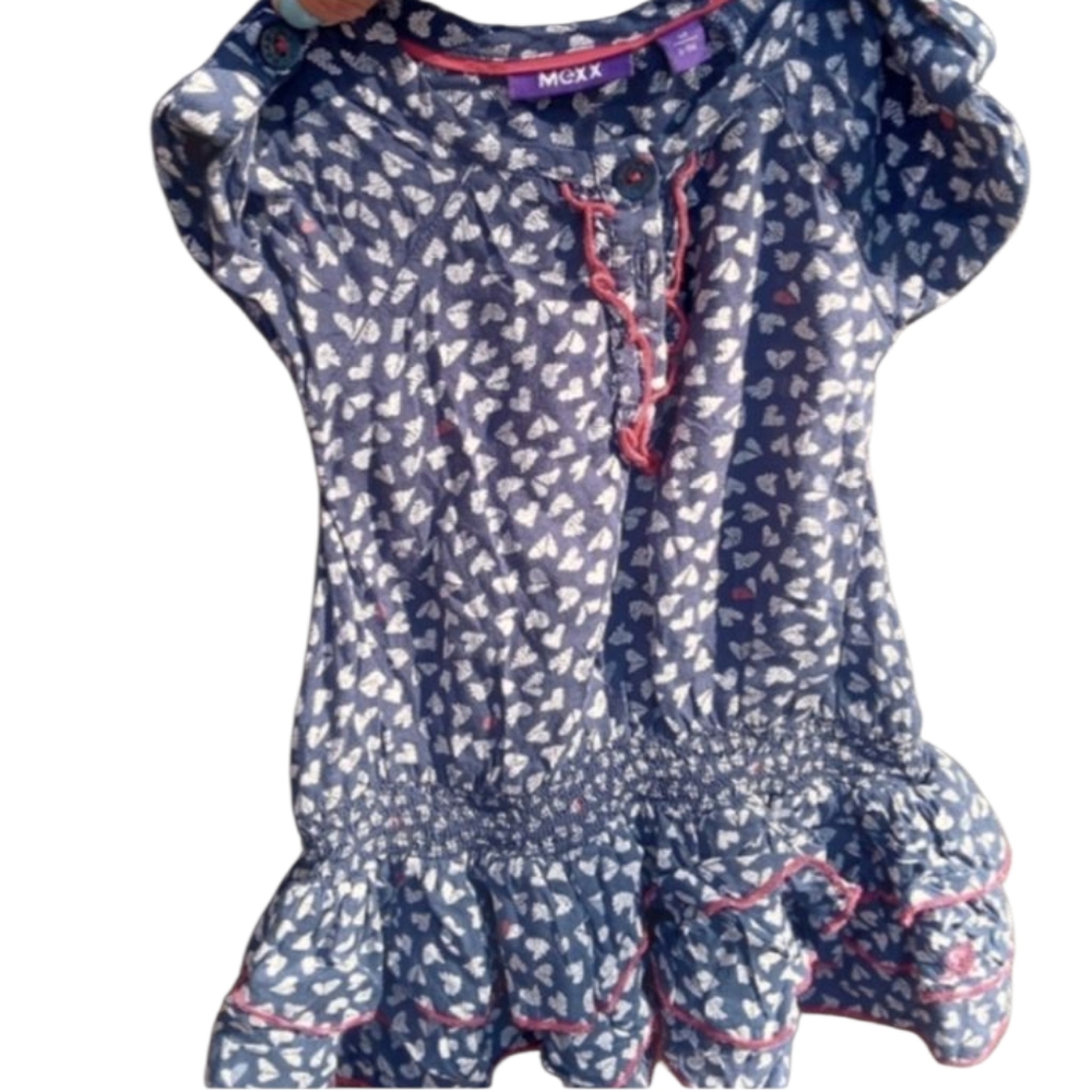 💫Mexx Baby Girl Blue and White Ruched Flutter Sleeve Sundress